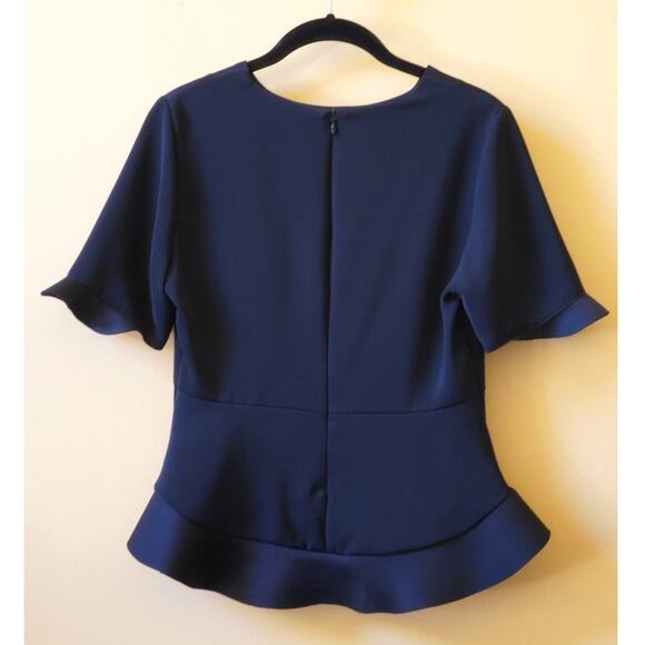 Peplum Flared Structured Tailored Short Sleeve Blouse Black Size Small - Picture 2 of 5